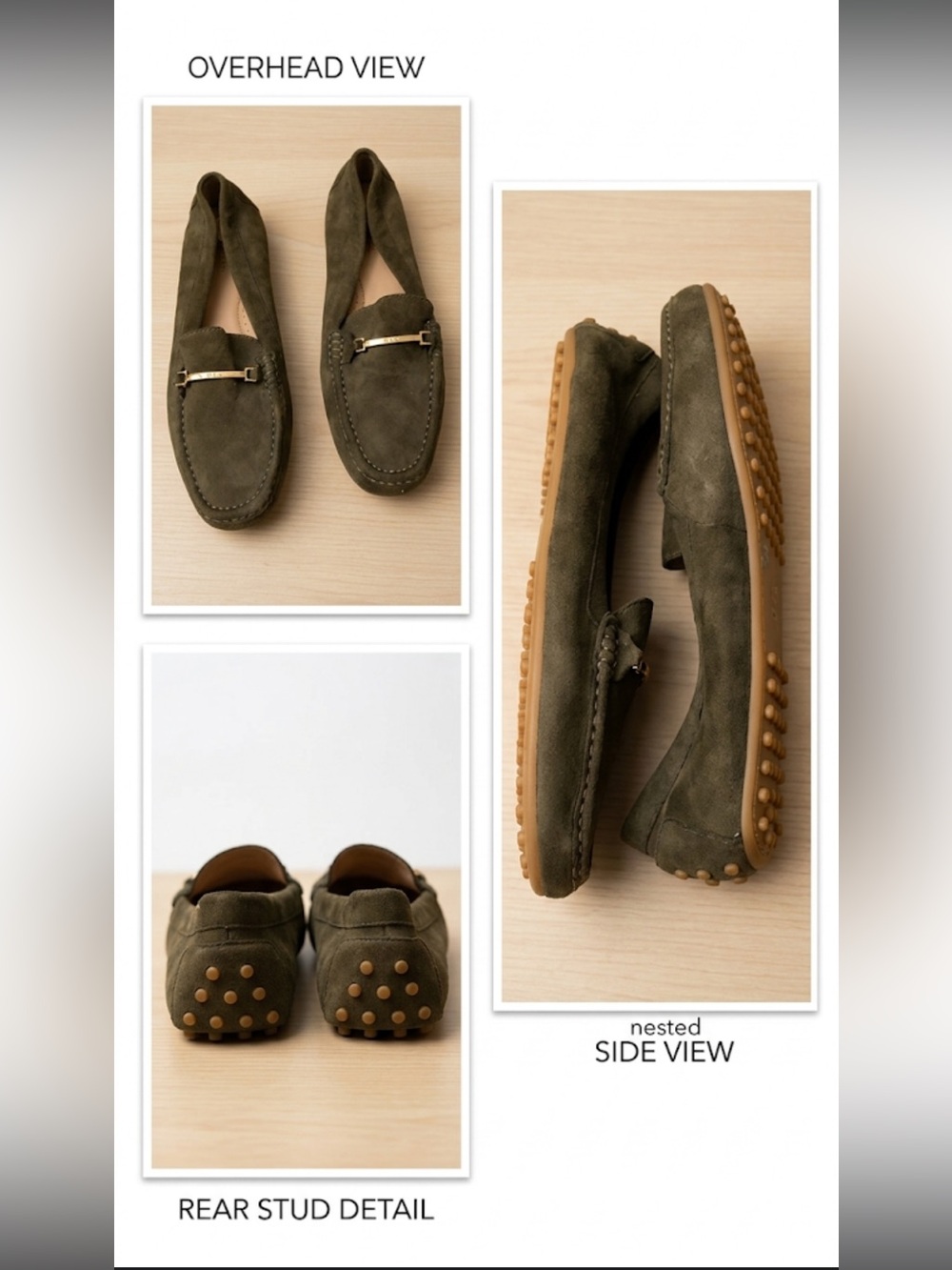 Grey  Suede Driving Loafers with Gold Bit